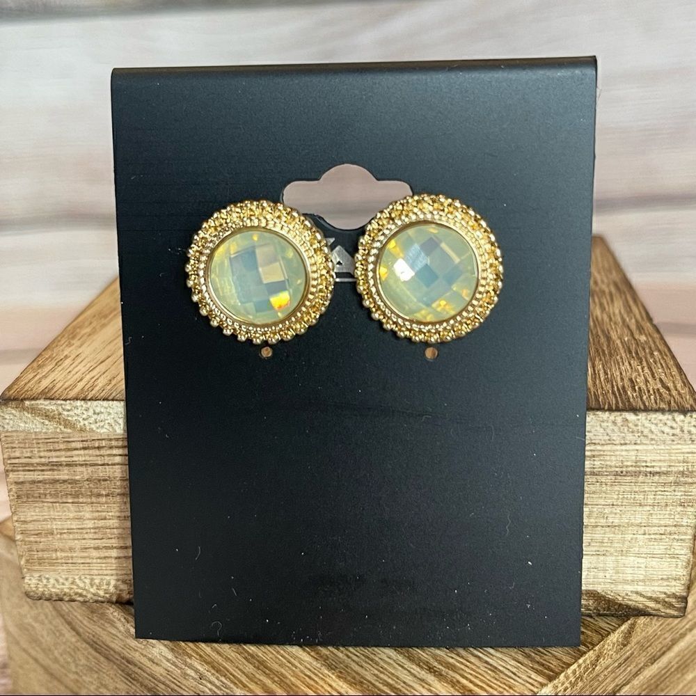Gold Pale Green Iridescent Post Earring 18$